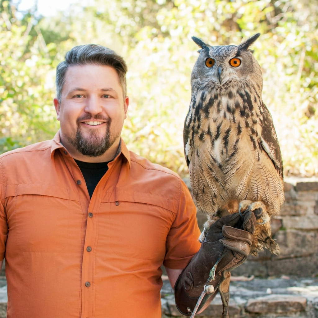 David Mizejewski with an owl